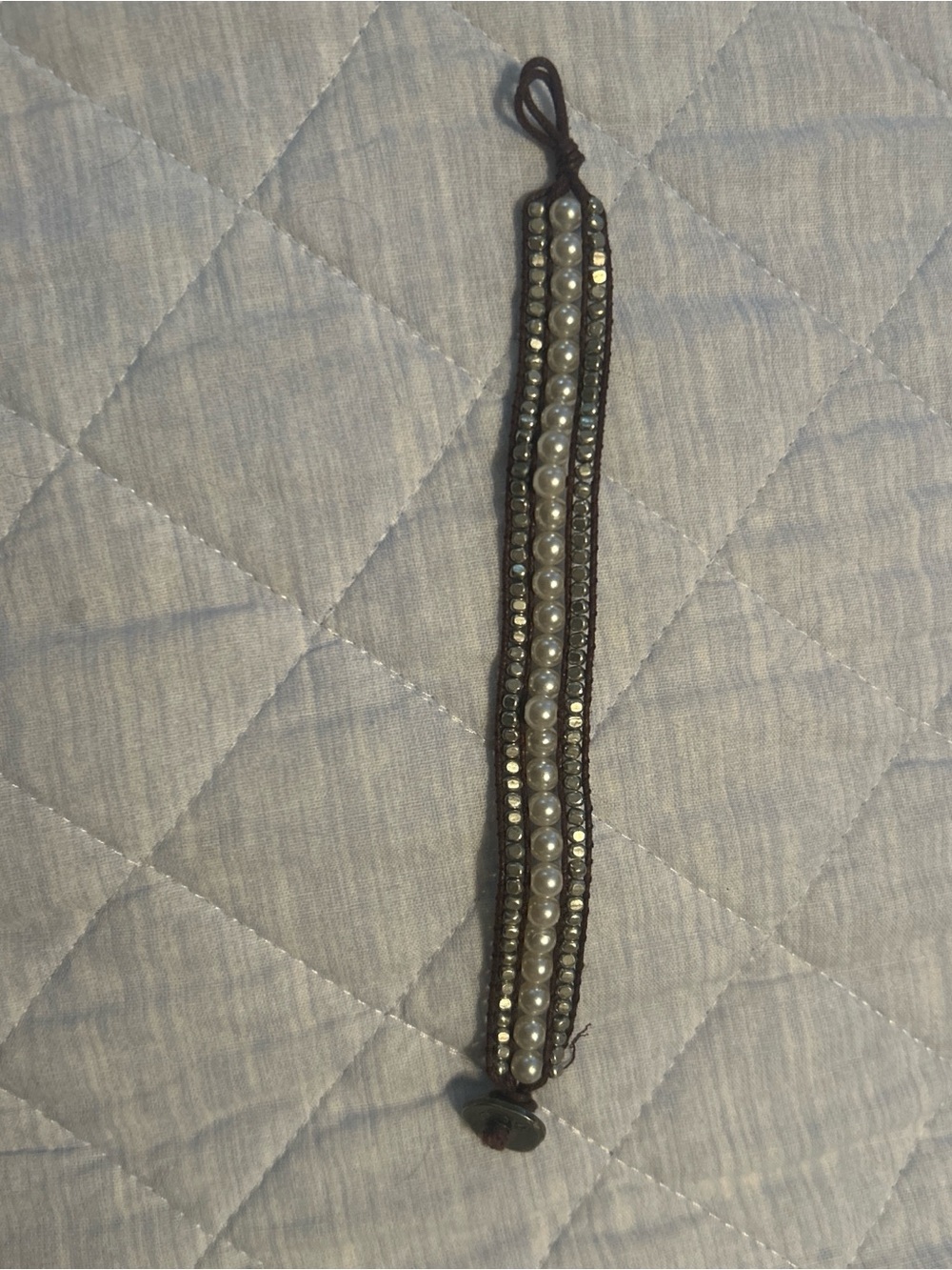 Handcrafted Pearl and Crystal Beaded Wrap Bracelet - White Pearls